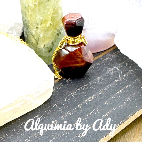 Red Tiger’s eye perfume bottle pendant in vermeil gold/ chunky maximalist - Picture 1 of 4
